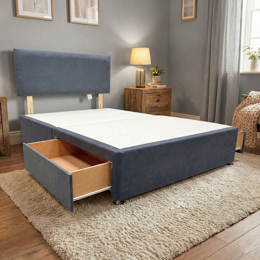 'Roma' Venice Carbon Fabric Headboard + 2 Draw Divan Base - Double Highgrove