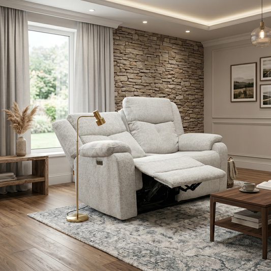 ‘Roma’ Silver Fabric Power Recliner 2 Seater Sofa