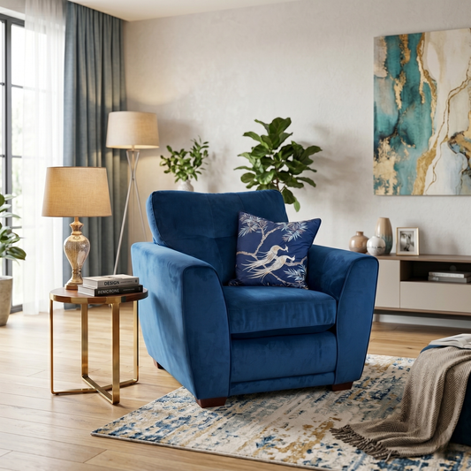 'Kian' Royal Blue Sensual Velvet Armchair