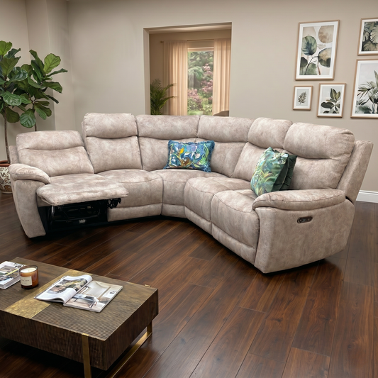 ‘Sloane' Marble Charcoal Grey Velvet Large Power Recliner Corner Sofa