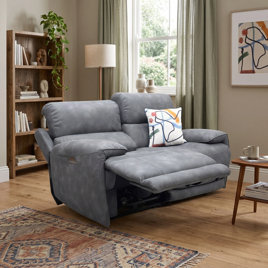 ‘Link’ Bfa-Bey-R23 Charcoal Grey Suede Fabric 2 Seater Power Recliner Sofa with Power Headrests