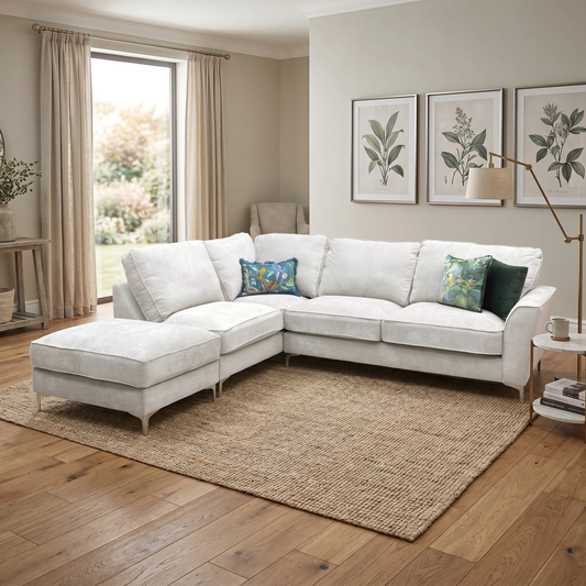 ‘Legend’ Kingston Silver Fabric Left Hand Facing Classic Back Corner Sofa