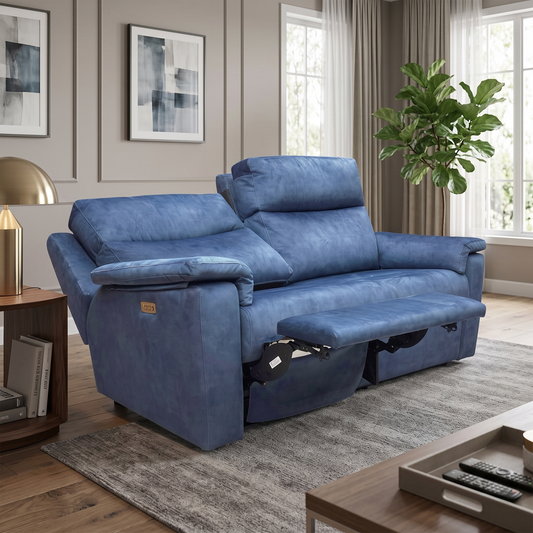 G Plan ‘Thornbury’ A125 Stingray Indigo Velvet 3 Seater Power Recliner Sofa – view 2