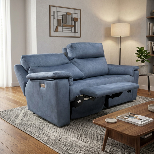 G Plan ‘Thornbury’ A125 Stingray Indigo Velvet 3 Seater Power Recliner Sofa with Power Headrest
