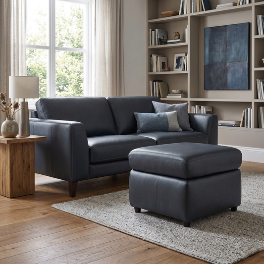 Living room of the Cinemax footstool with the lid partially open, revealing the deep internal storage compartment and smooth hinge mechanism.