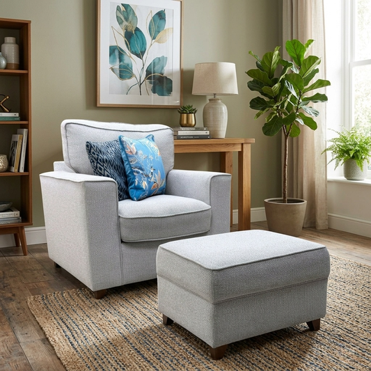 'Comfi' Dallas Silver Dark Ft Fabric Chair + Storage Footstool
