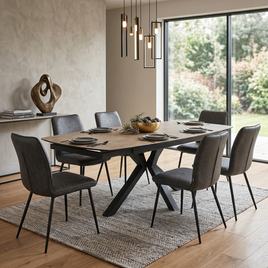 'Raul' Argile Grey Ceramic Top 160cm Swivel Extending Dining Table