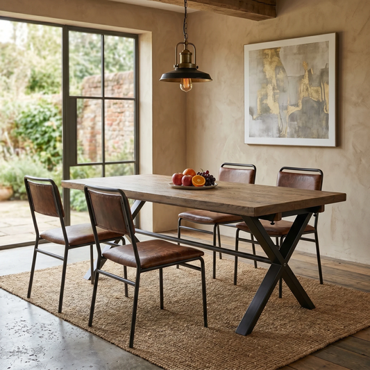 ‘Mars' Dark Oak Solid Oak 190cm Dining Table with X-Shaped Legs