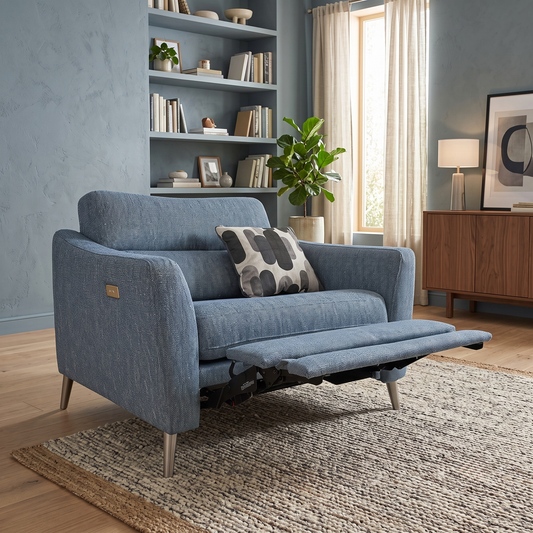 ‘Moderna’ Blr Marine Blue Sw Fabric Snuggler Power Recliner Chair Furniture Village