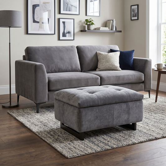‘Gisella’ Manhattan Charcoal 58003 Fabric Large Footstool