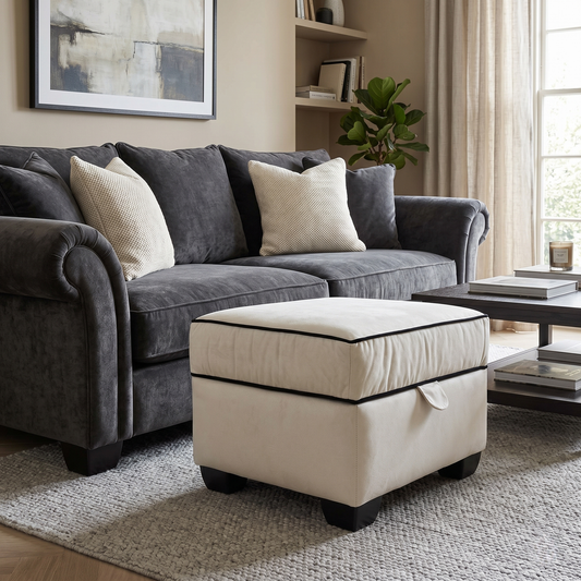 ‘Celine’ Plush Platinum Velvet Storage Footstool
