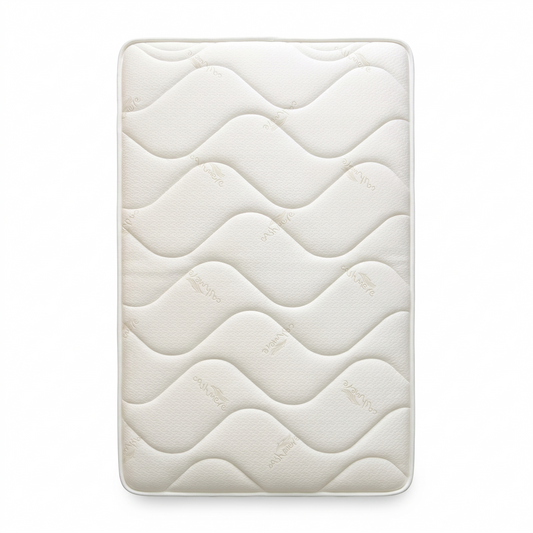 Front view of the Sleep Story Deluxe Firm Small Double Mattress, featuring a premium white quilted cover and deep-sided support walls.