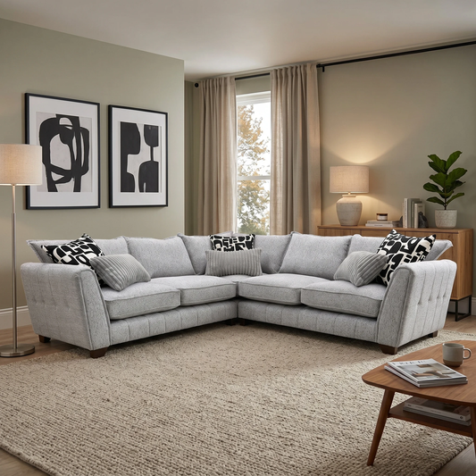 ‘Serena’ Zara Grey Woven Fabric Formal Back 2 Corner 2 Sofa