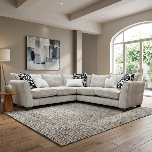 ‘Serena’ Derwent Truffle Linen Fabric Formal Back 2 Corner 2 Sofa