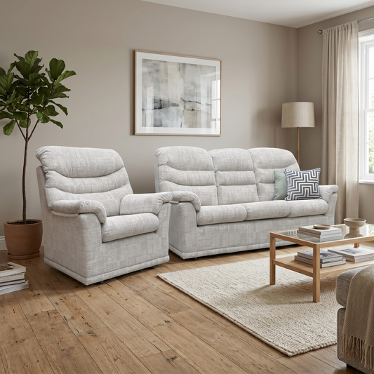 G Plan ‘Malvern’ B045 Aerial Horizon Grey Fabric 3 Seater Sofa + Chair
