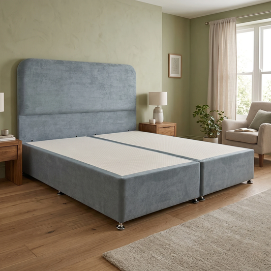 'Hamilton' Milan Petrol Velvet Floor Standing Headboard + Divan Base - Super King