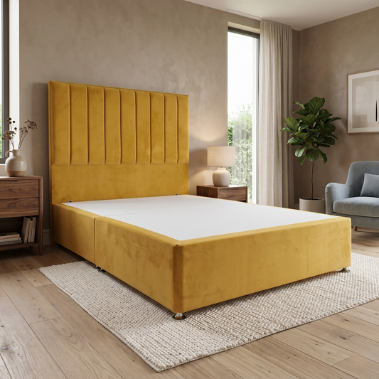 ‘Pluto’ Plush Corn Velvet Floor Standing Headboard + Divan Base - Double