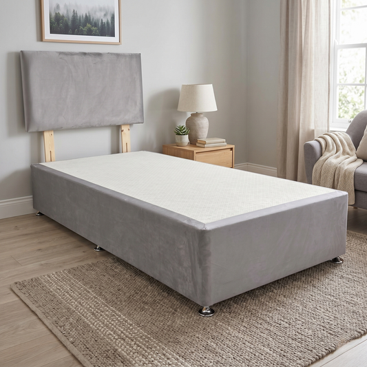 ‘Roma’ Plush Argent Velvet Headboard + Divan Base - Single
