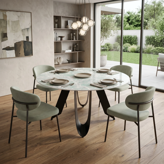 ‘Minnesota’ Green Ceramic Top 135cm Round Dining Table