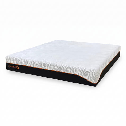 Full view of the Dormeo Octaspring Hybrid Mattress in a Super King size, featuring a multi-layered design with a breathable quilted cover and clean, modern side-border detailing.