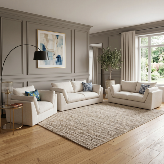 ‘Kalista’ Cream Palmero Plain Velvet 3 + 2 Seater Sofa with Cuddler Set