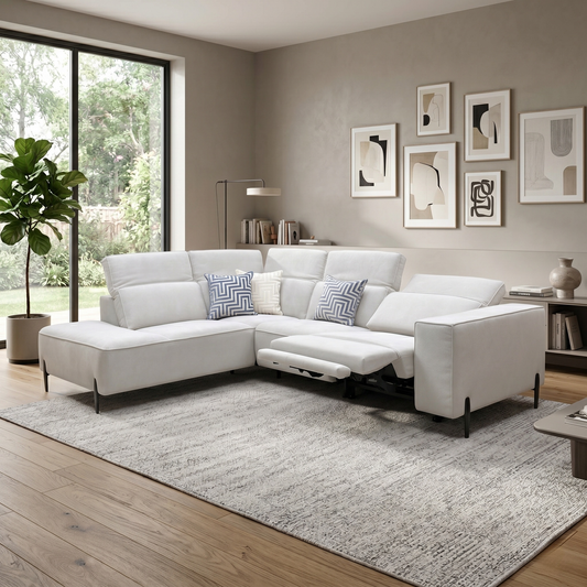 ‘San Antonio’ Natural Fabric Power Recliner Left Hand Corner Group with Charging Ports