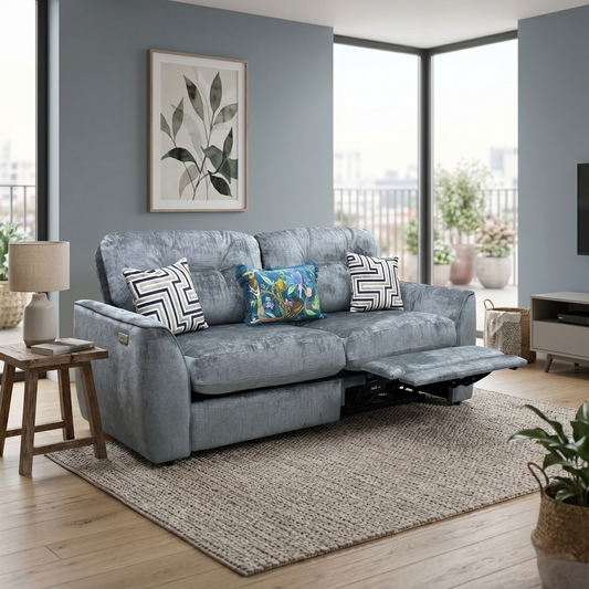 ‘Margate’ Bluish Grey Fabric 3 Seater Power Incliner Sofa