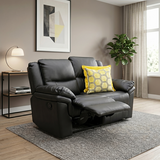 ‘Albion' Black Faux Leather High Back 2 Seater Sofa