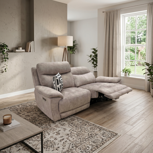 'Sloane' Marble Charcoal Grey Fabric 3 Seater Power Recliner Sofa