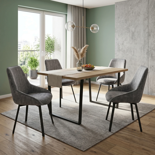 ‘Veja’ Grey Velvet Swivel Dining Chairs - Set of 4