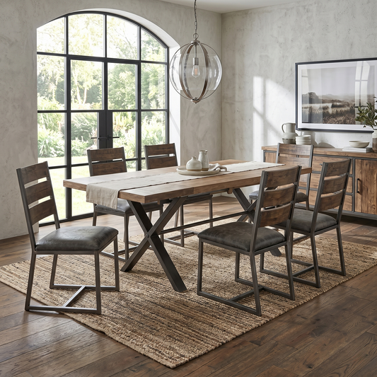 Dining room three-quarter angled view of the Earth solid oak extension panel, highlighting the thick profile edge, durable surface finish, and robust timber build quality.