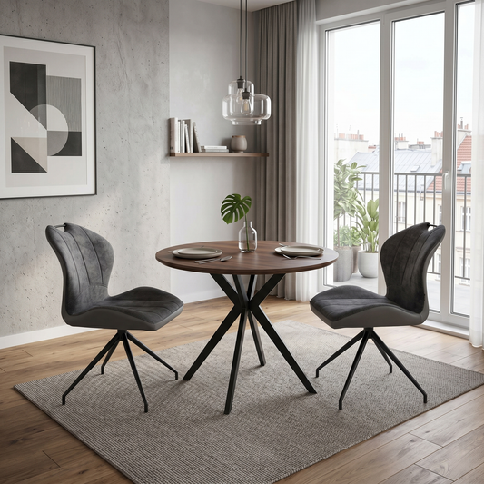 'Raul' Anthracite Grey Fabric Pair of Swivel Dining Chairs