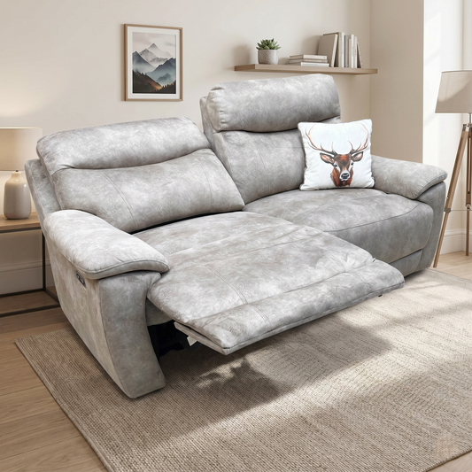 ‘Sloane' Marble Cream Fabric 3 Seater Power Recliner Sofa