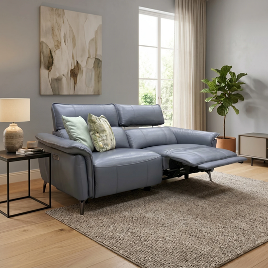 'Jude' Montana Lavender Grey Leather 3 Seater Power Recliner Sofa with Power Headrests and Power Lumbar