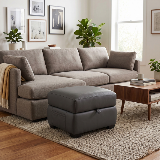 World of Leather ‘Cozee’ Nw-517e Shale Grey Leather Storage Footstool