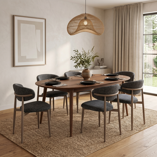 ‘Aimar’ Dark Grey Fabric Set of 6 Open Back Dining Chairs