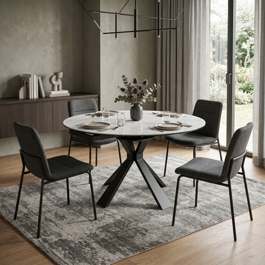 'Crete' Ceramic Top Round Swivel Extending Dining Table