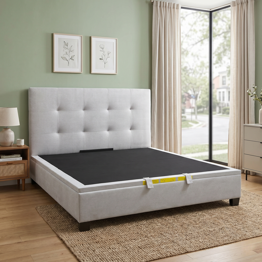 ‘Hadley’ Muskat Clay Fabric Ottoman Bed Frame - Super King