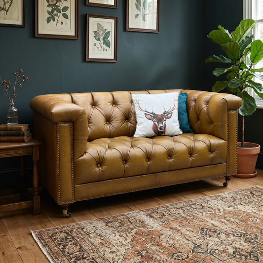 At The Helm ‘Wallace’ X3y1-1957ls Inca Leather 2 Seater Chesterfield Sofa