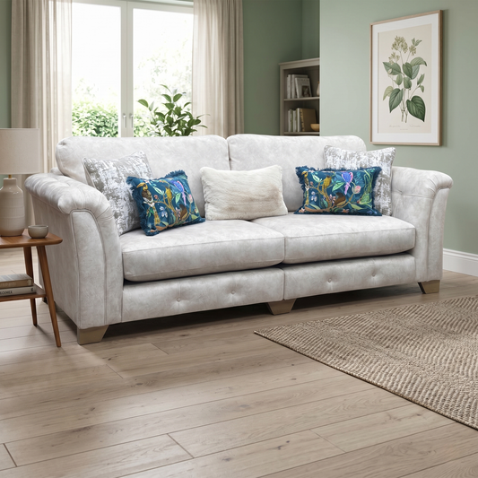 ‘Aura' Kenzo Cream Dw Ft Fabric 4 Seater Classic Back Split Frame Sofa