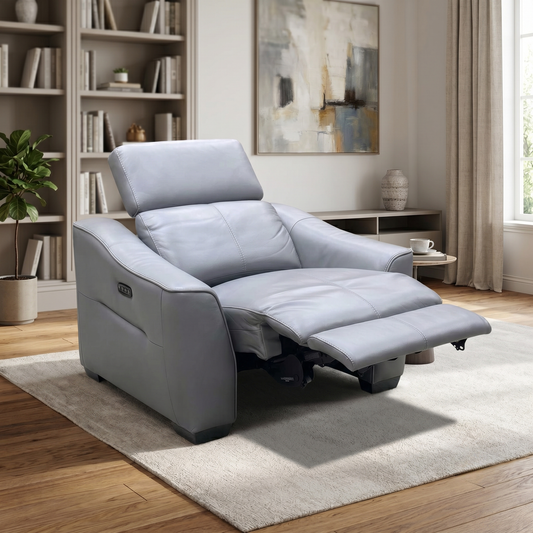 World of Leather ‘Xavier’ Nc-435e Sleet Grey Leather Power Recliner Armchair with Power Headrest