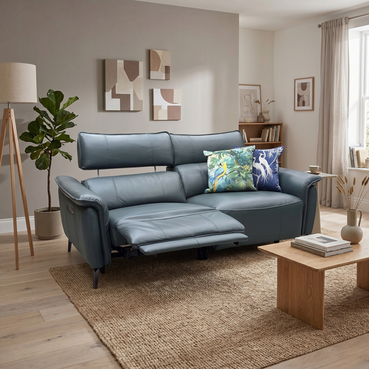 ‘Jude’ Oslo Peacock Green Cat-40_09 Leather 3 Seater Power Recliner Sofa with Power Headrests, Power Lumbar and Heated Seats