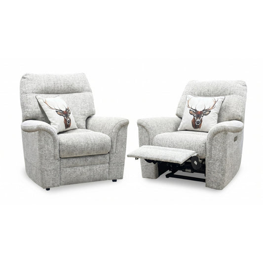 Parker Knoll 'Hudson 23' Ida Stone 006035-0055 Fabric Chair Set - Power Recliner Chair & Standard Armchair