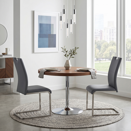 ‘Bianco’ Grey Faux Leather Cantilever Pair of Dining Chairs