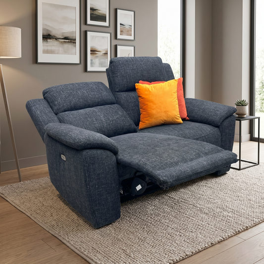 ‘Utah' Black Fabric 2 Seater Power Recliner Sofa