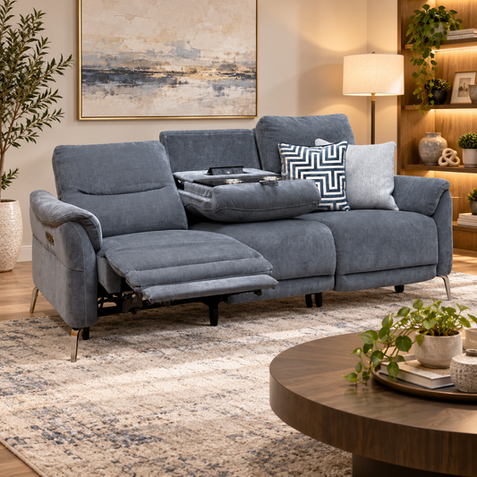 ‘Daytona’ Manhattan Charcoal Grey 58003 Fabric 3 Seater Power Recliner Sofa with Drop Down Cup Holder