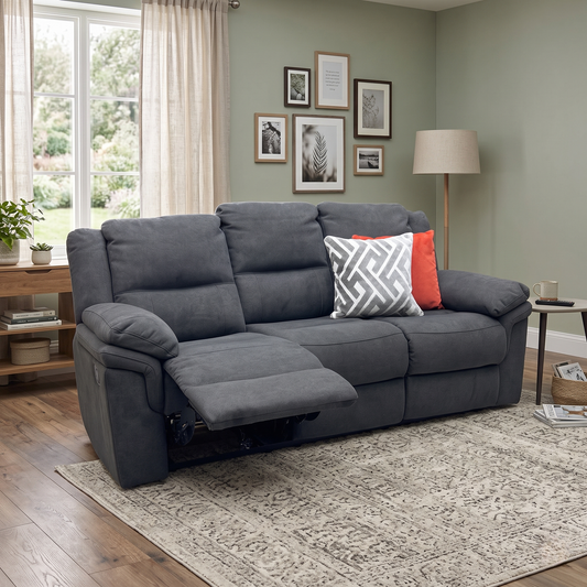 'Albion’ Grey Chenille 3 Seater High Back Manual Recliner Sofa