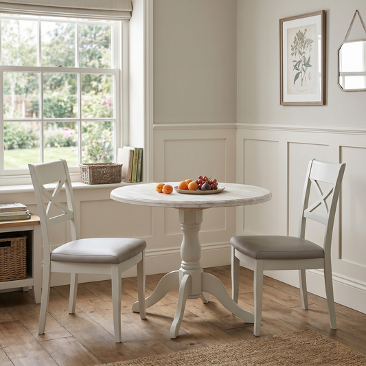 Furnitureland ‘Annecy' Light Grey Finish Pair of Faux Leather Cross Back Dining Chairs