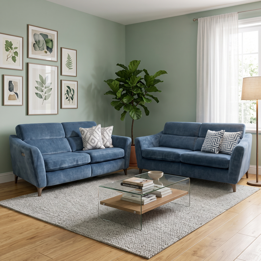 ‘Moderna’ Mht Airforce Blue Sw Linen Fabric 2+2 Seater Sofa Set - Power Recliner Sofa & Standard Sofa
