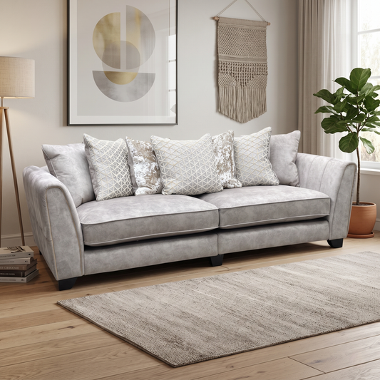‘Mariah' Dapple Cream-Tri Insert Fabric 4 Seater Scatter Back Split Frame Sofa